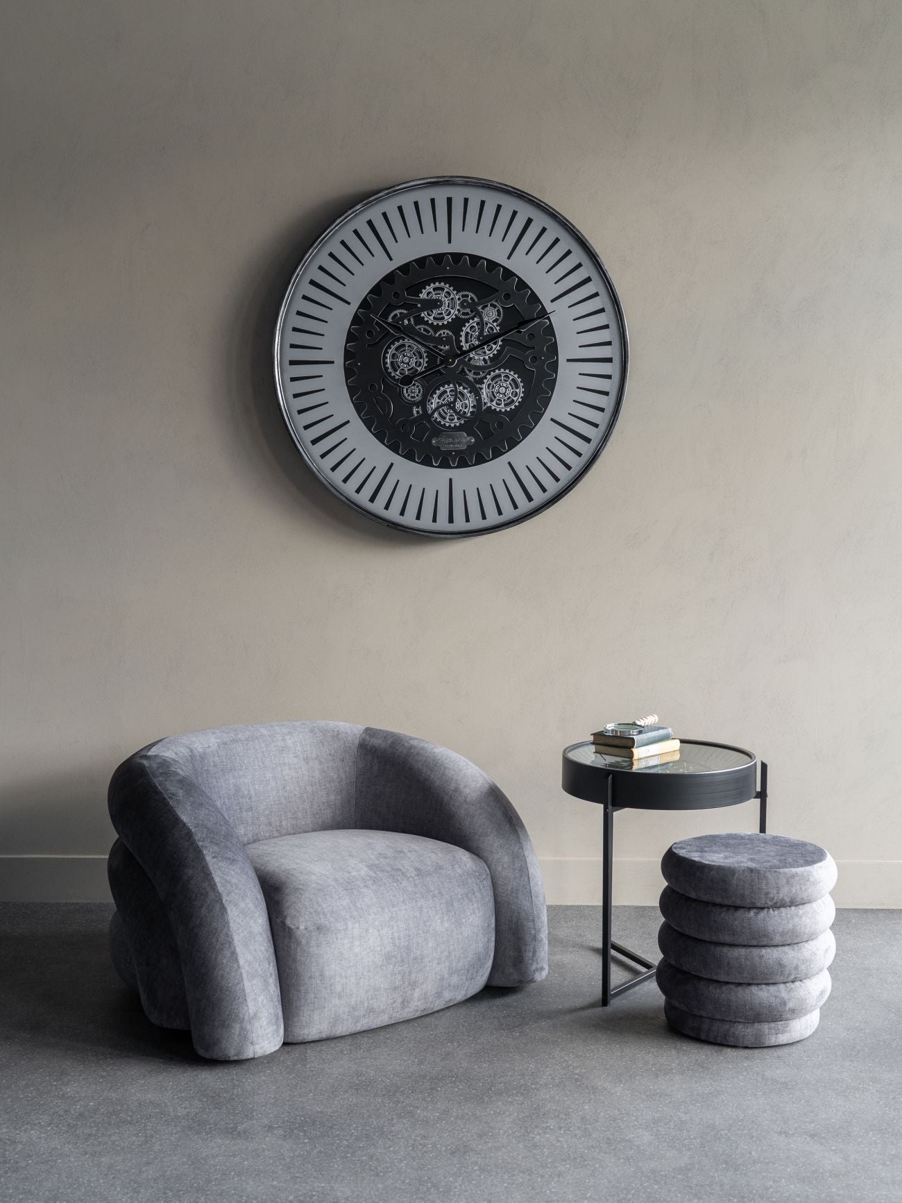 Palladium Black & Glass Moving Dials Clock Side Table